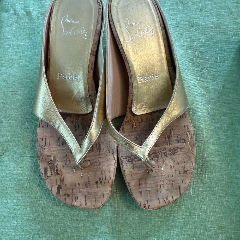 Christian Louboutin Metallic Cork Thong Sandals